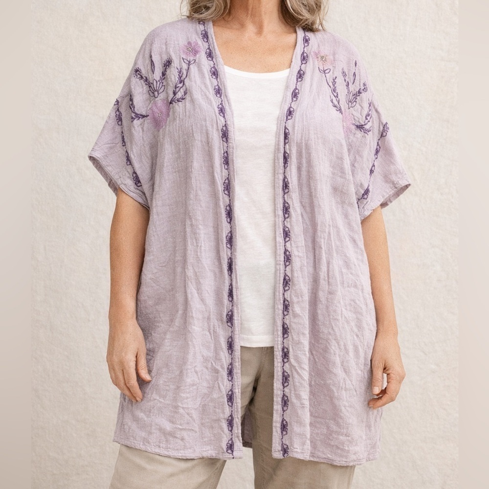 Easel Womens Light Purple Cardigan Floral Embroidred Size Medium 100% cotton